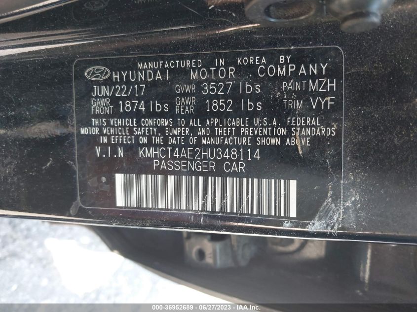2017 HYUNDAI ACCENT VALUE EDITION - KMHCT4AE2HU348114