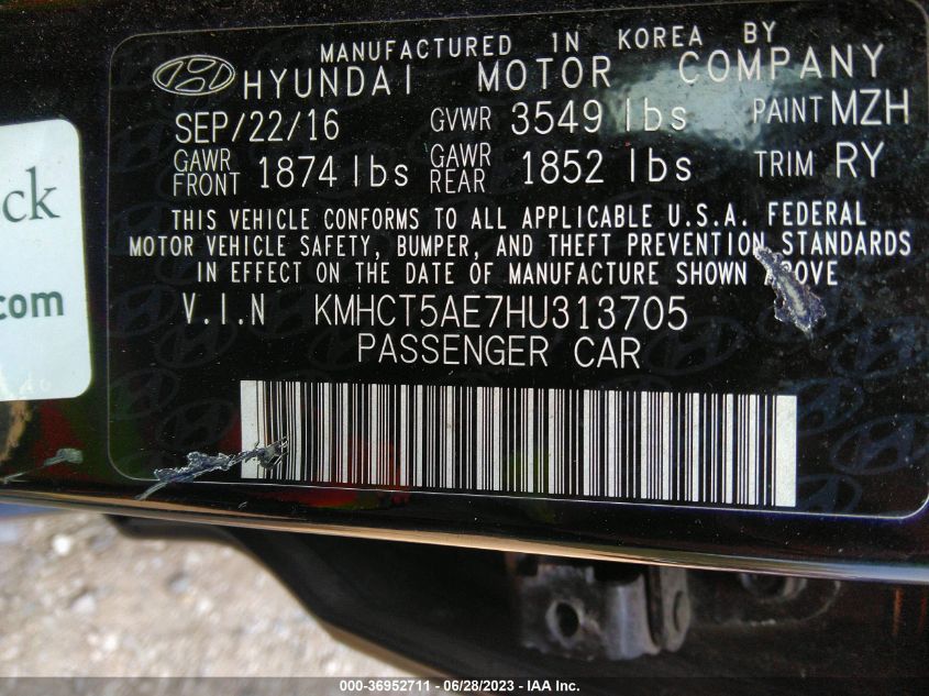 2017 HYUNDAI ACCENT SE - KMHCT5AE7HU313705