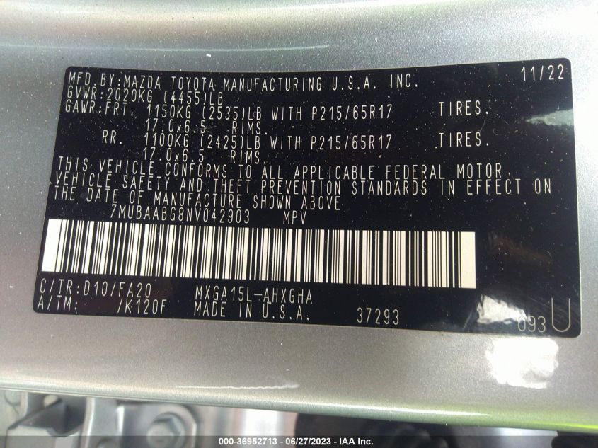 2022 TOYOTA COROLLA CROSS LE - 7MUBAABG8NV042903