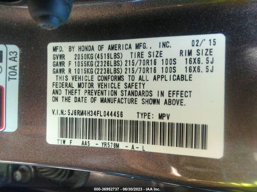2015 HONDA CR-V LX - 5J6RM4H34FL044456