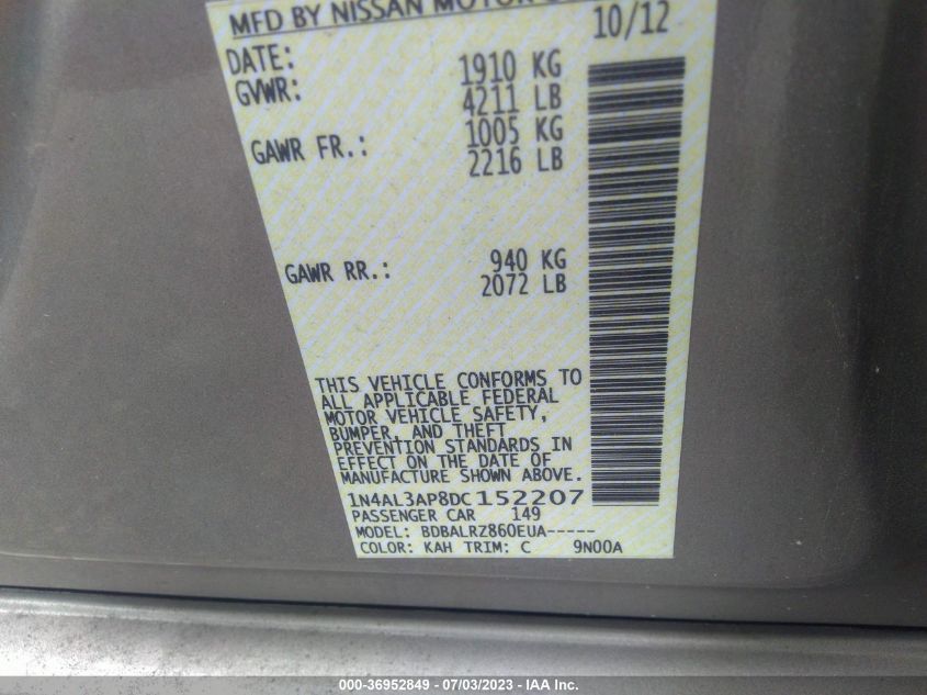 2013 NISSAN ALTIMA 2.5 S - 1N4AL3AP8DC152207