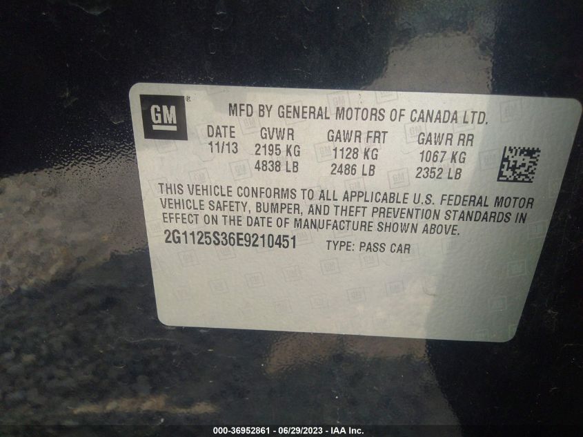 2014 CHEVROLET IMPALA LT - 2G1125S36E9210451