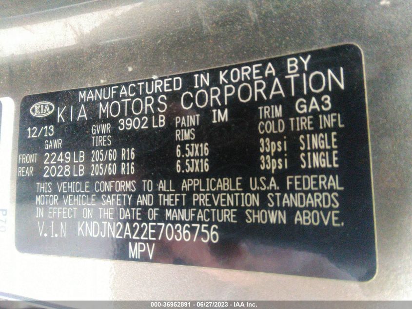 2014 KIA SOUL BASE - KNDJN2A22E7036756