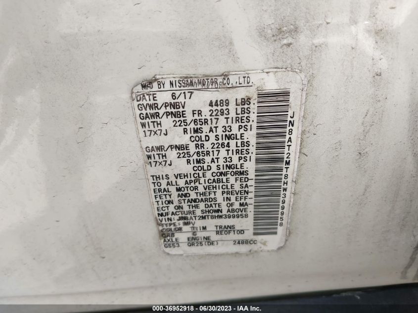 2017 NISSAN ROGUE SV - JN8AT2MT8HW399958