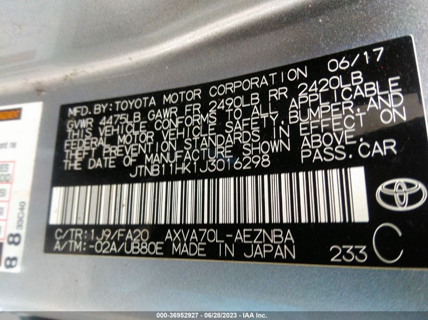 2018 TOYOTA CAMRY LE/SE/XLE/L - JTNB11HK1J3016298