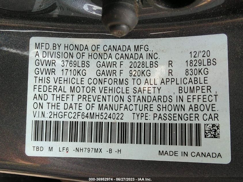 2021 HONDA CIVIC SEDAN LX - 2HGFC2F64MH524022