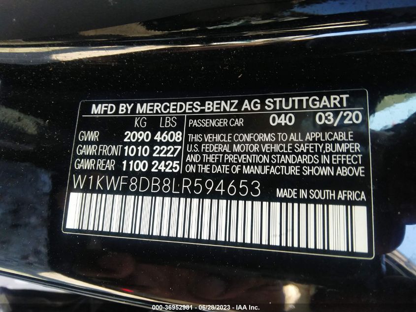 2020 MERCEDES-BENZ C-CLASS C 300 - W1KWF8DB8LR594653