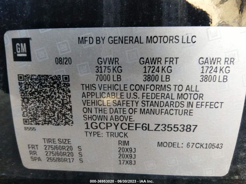 2020 CHEVROLET SILVERADO 1500 CUSTOM TRAIL BOSS - 1GCPYCEF6LZ355387