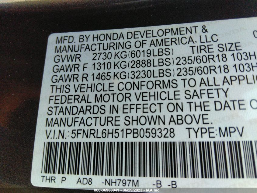 2023 HONDA ODYSSEY EX - 5FNRL6H51PB059328