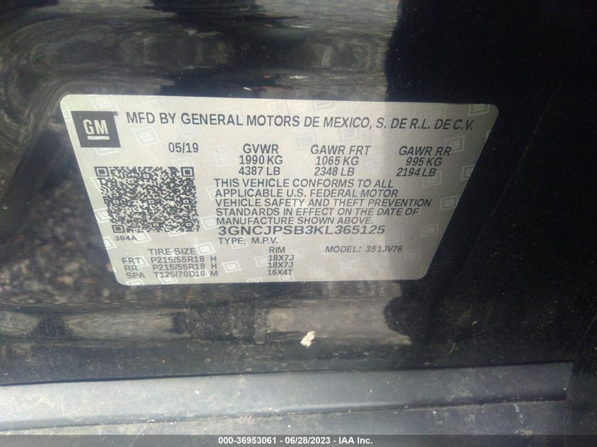 2019 CHEVROLET TRAX LT - 3GNCJPSB3KL365125