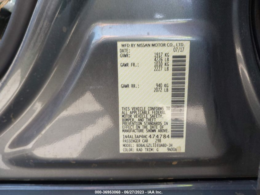 2017 NISSAN ALTIMA 2.5 S - 1N4AL3AP4HC474784