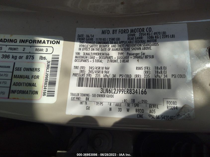 2014 LINCOLN MKZ - 3LN6L2J99ER834166