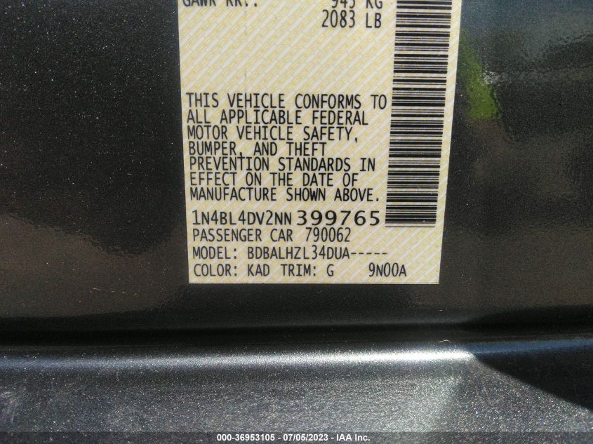 2022 NISSAN ALTIMA 2.5 SV - 1N4BL4DV2NN399765