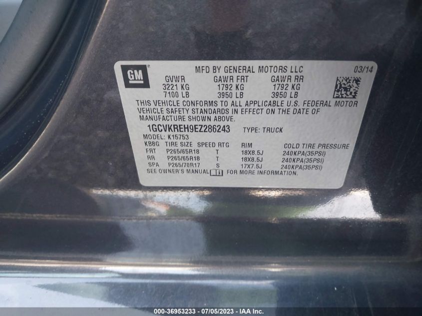 2014 CHEVROLET SILVERADO 1500 LT - 1GCVKREH9EZ286243