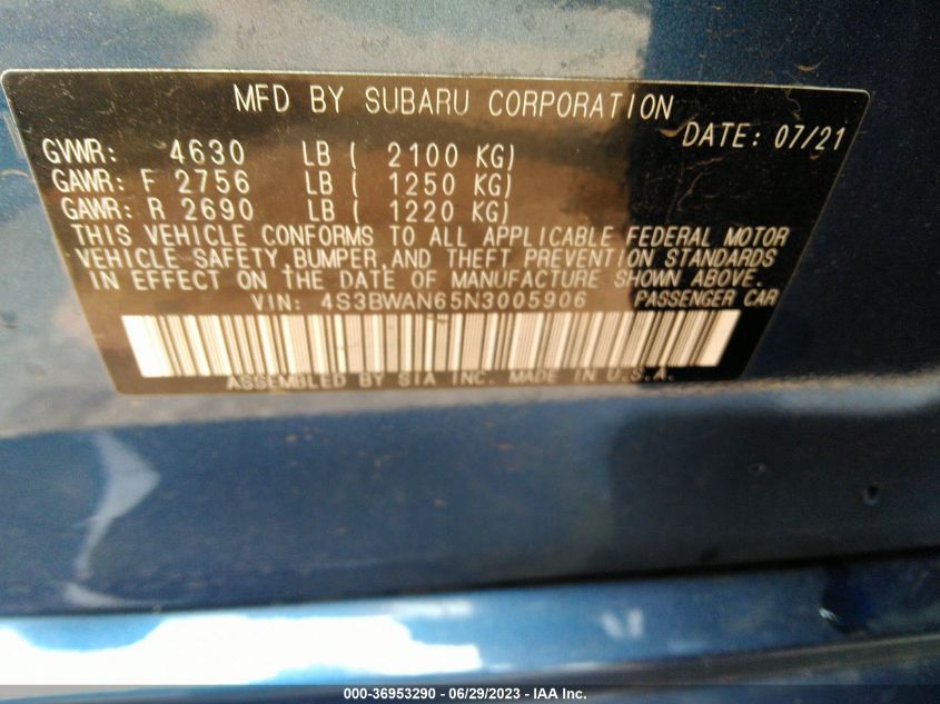 2022 SUBARU LEGACY LIMITED - 4S3BWAN65N3005906