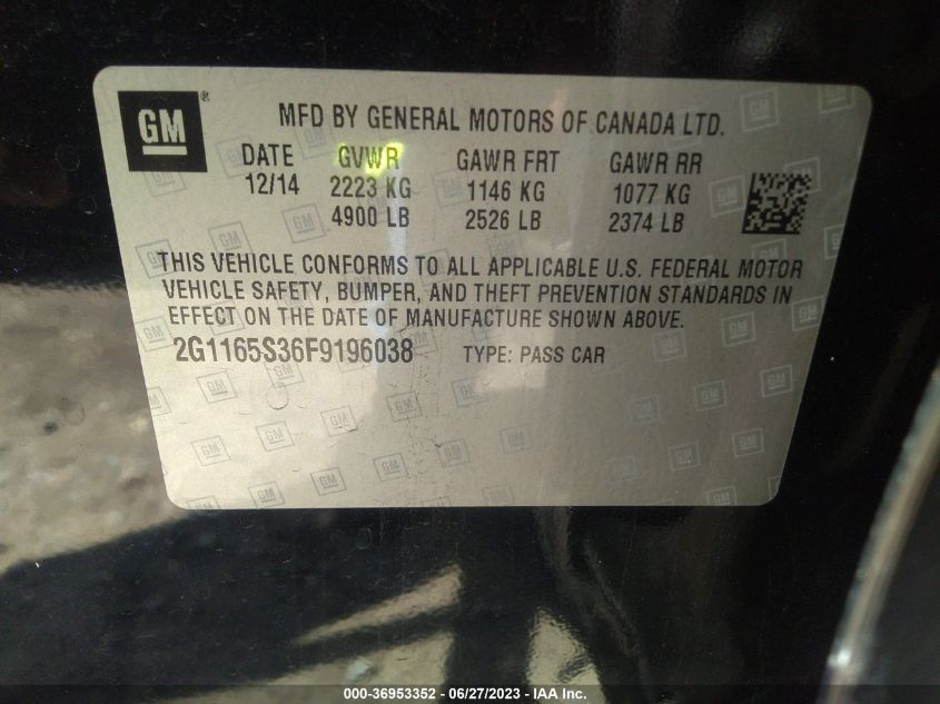 2015 CHEVROLET IMPALA LTZ - 2G1165S36F9196038