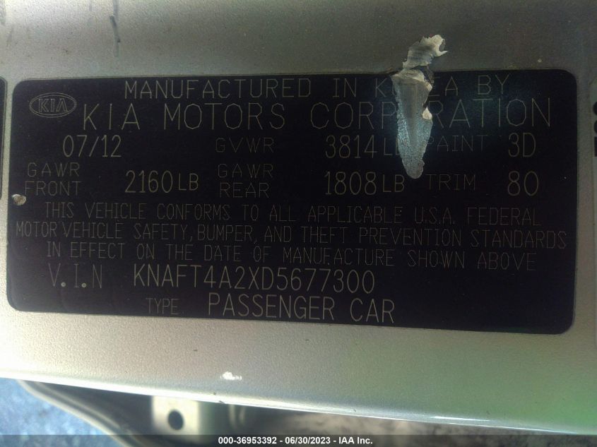 2013 KIA FORTE LX - KNAFT4A2XD5677300