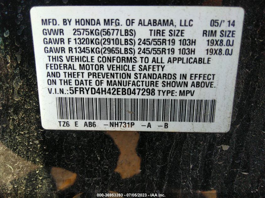2014 ACURA MDX TECH PKG - 5FRYD4H42EB047298