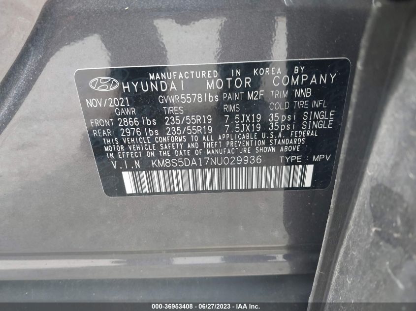 2022 HYUNDAI SANTA FE HYBRID LIMITED KM8S5DA17NU029936