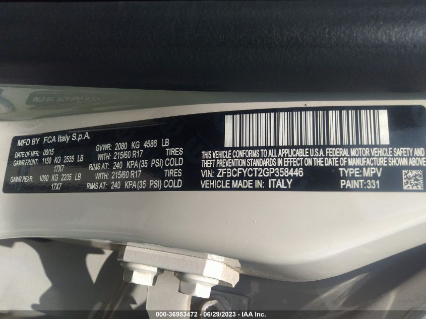 2016 FIAT 500X TREKKING - ZFBCFYCT2GP358446