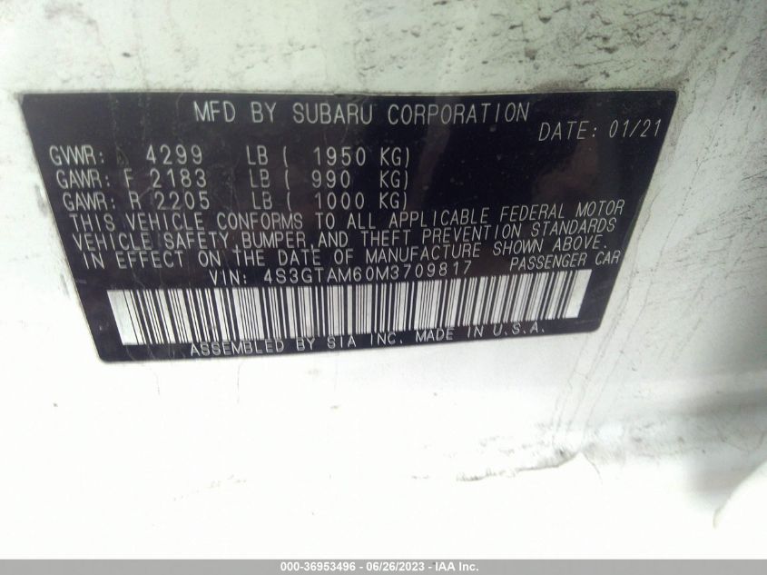 2021 SUBARU IMPREZA SPORT - 4S3GTAM60M3709817