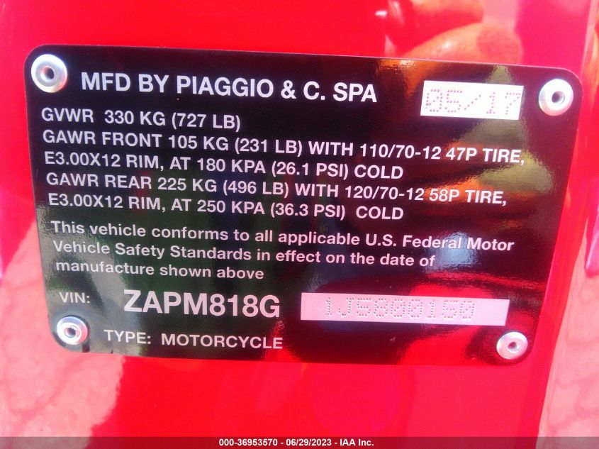 2018 VESPA SPRINT 150 3V ZAPM818G1J5800150