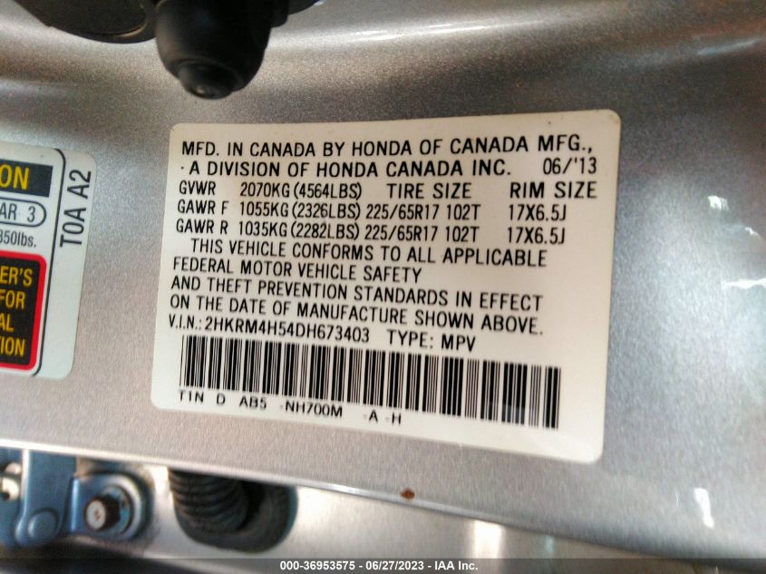 2013 HONDA CR-V EX - 2HKRM4H54DH673403