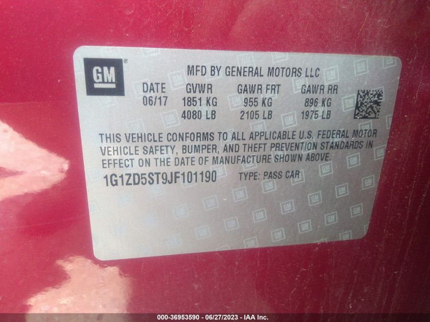2018 CHEVROLET MALIBU LT - 1G1ZD5ST9JF101190