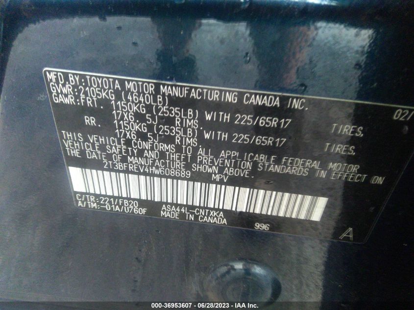 2017 TOYOTA RAV4 LE - 2T3BFREV4HW608689