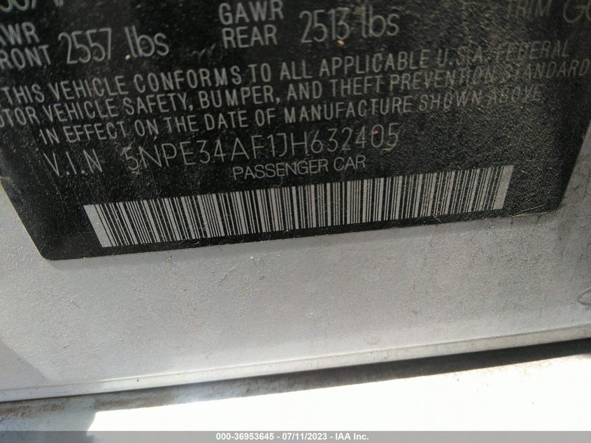 VIN 5NPE34AF1JH632405 2018 HYUNDAI SONATA SEL