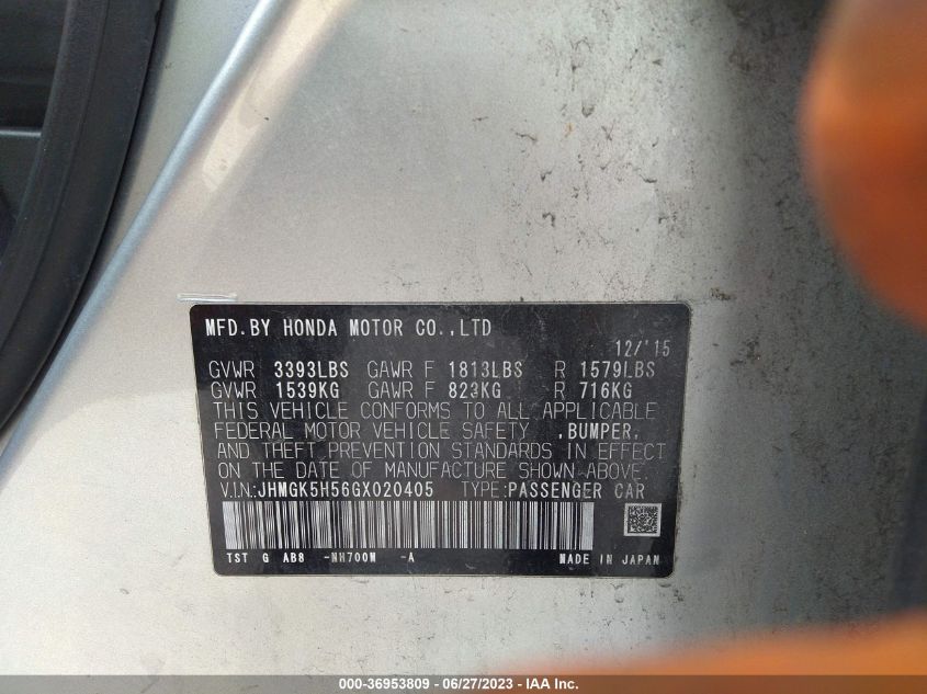 2016 HONDA FIT LX - JHMGK5H56GX020405