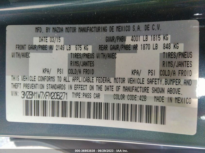 2015 MAZDA MAZDA3 I GRAND TOURING - 3MZBM1W7XFM205271