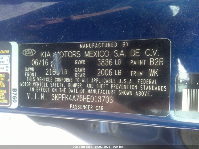 2017 KIA FORTE LX - 3KPFK4A76HE013703