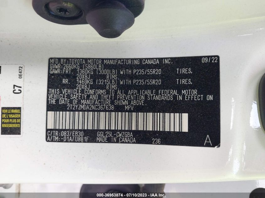 2022 LEXUS RX RX 350 F SPORT HANDLING - 2T2YZMDA2NC367638