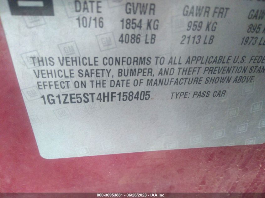2017 CHEVROLET MALIBU LT - 1G1ZE5ST4HF158405