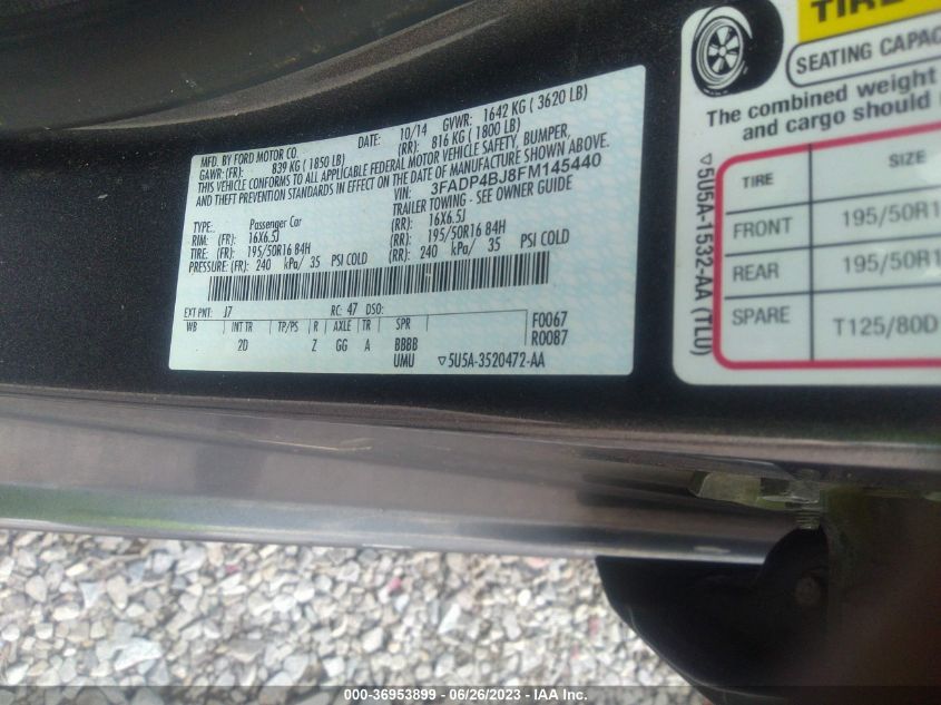 2015 FORD FIESTA SE - 3FADP4BJ8FM145440