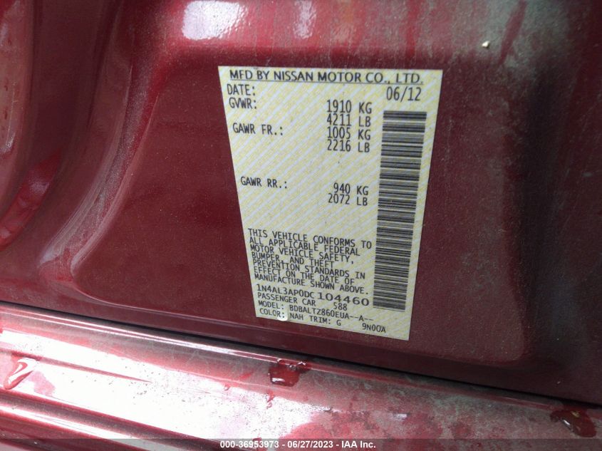 2013 NISSAN ALTIMA 2.5 SV - 1N4AL3AP0DC104460