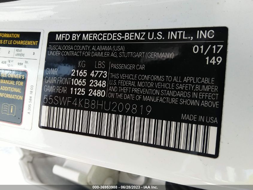 2017 MERCEDES-BENZ C-CLASS C 300 - 55SWF4KB8HU209819