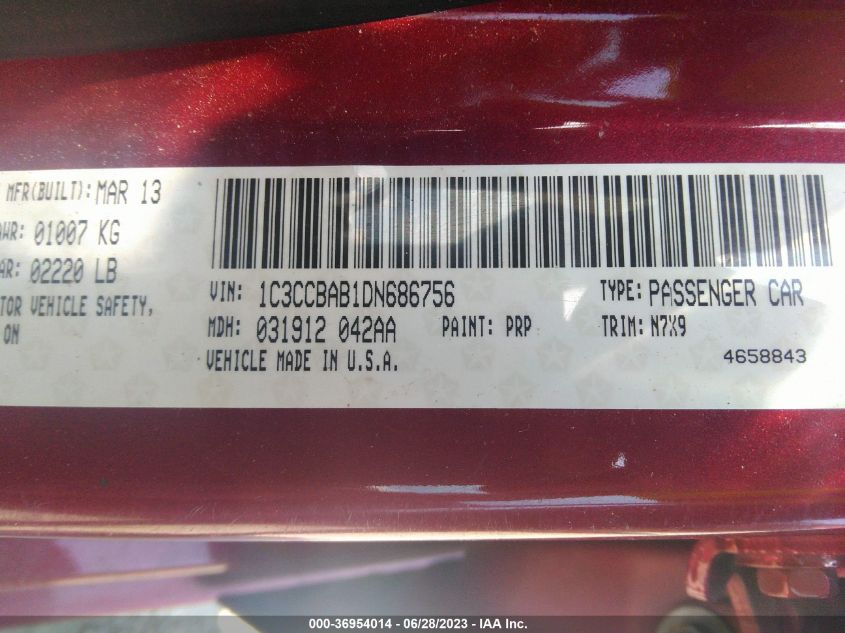 2013 CHRYSLER 200 LX - 1C3CCBAB1DN686756