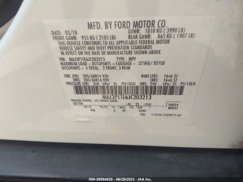 2018 FORD ECOSPORT SE - MAJ3P1TE6JC203213