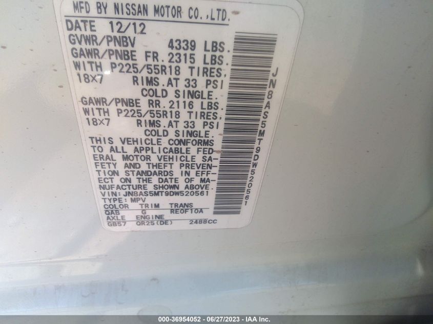 2013 NISSAN ROGUE SL - JN8AS5MT9DW520561
