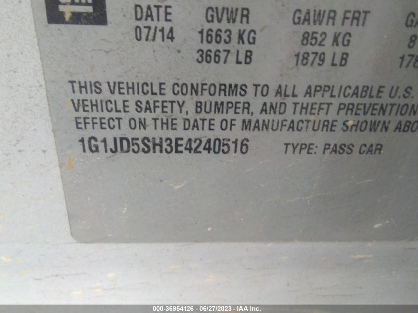 2014 CHEVROLET SONIC LT - 1G1JD5SH3E4240516