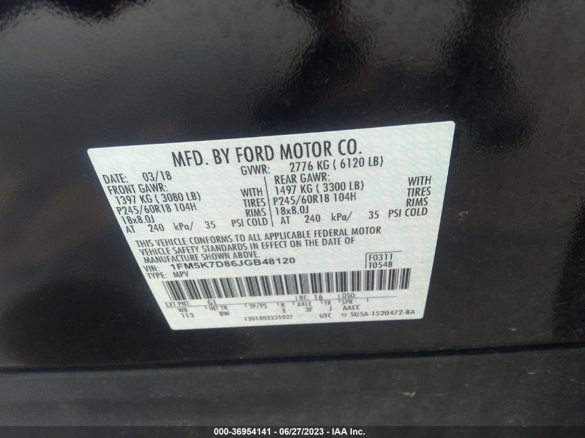 2018 FORD EXPLORER XLT - 1FM5K7D86JGB48120