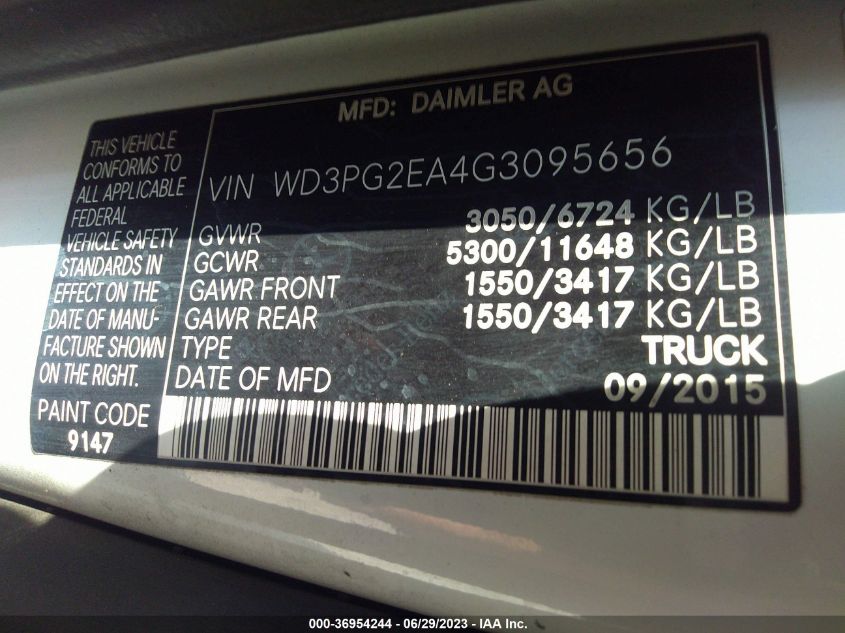 2016 MERCEDES-BENZ METRIS CARGO VAN - WD3PG2EA4G3095656