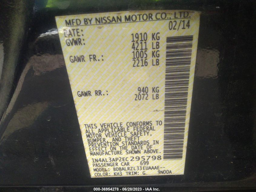 2014 NISSAN ALTIMA 2.5 S - 1N4AL3AP2EC295798