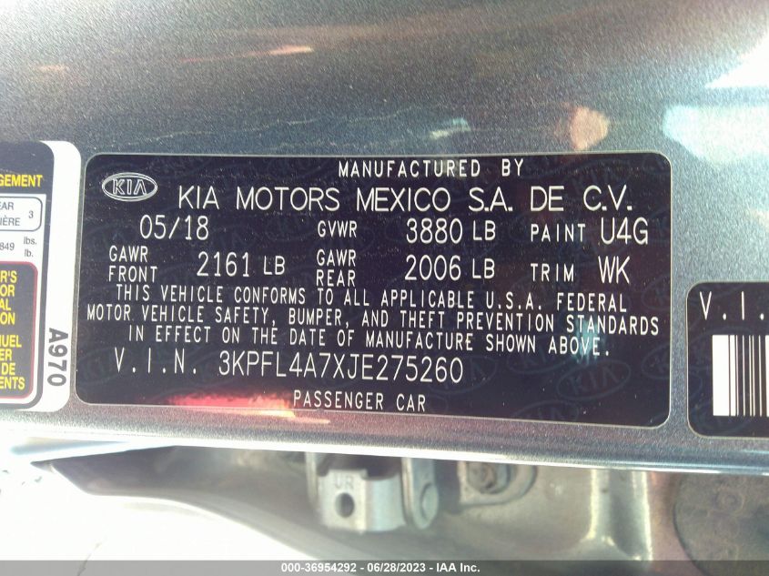 2018 KIA FORTE S - 3KPFL4A7XJE275260