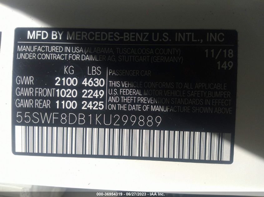 2019 MERCEDES-BENZ C-CLASS C 300 - 55SWF8DB1KU299889