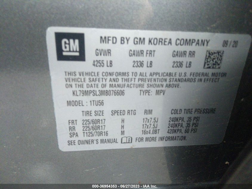 2021 CHEVROLET TRAILBLAZER LT - KL79MPSL3MB076606