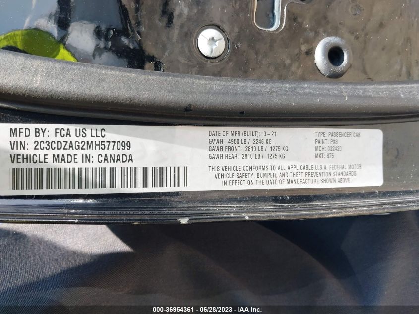 2021 DODGE CHALLENGER SXT - 2C3CDZAG2MH577099