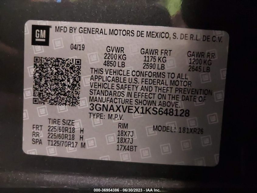 2019 CHEVROLET EQUINOX LT - 3GNAXVEX1KS648128